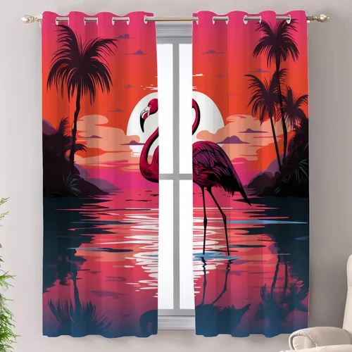 Vista 67 de Shrahala Floral Abstract Design Blackout Curtain Tiers, Minimalist Flower Illustration Kitchen Valance Light Blocking Tier Drapes with Rod Pocket, 2