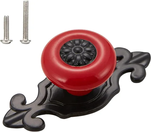 Vista 19 de HUAMULAN Paquete de 10 Pomos de Cerámica Retro, Tiradores Vintage para Cómoda Cocina con Pétalos para Gabinete, Base de Aleación de Zinc, Placa