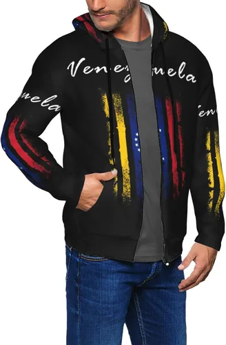 Vista 8 de Sudadera con capucha con cremallera de la bandera de Venezuela para hombre, ligera, novedosa sudadera con capucha