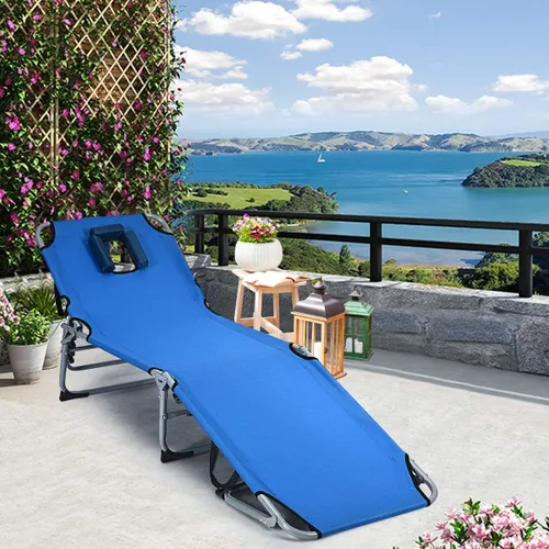 Vista 2 de COSTWAY Tumbona plegable ajustable para patio, playa, camping, reclinable, para tomar el sol, color azul