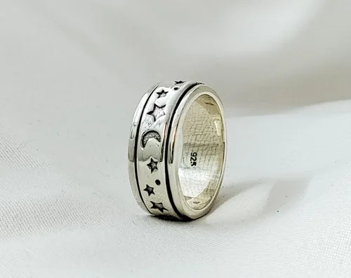 Vista 70 de Boho Spinner Ring, Mothers Day Gift, Silver 925 Women Ring, Sterling Silver 925 Ring, Fidget Spinner Ring,Women Silver Anxiety Ring
