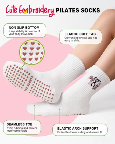 Vista 3 de Calcetines para Pilates para Mujeres, Lindas Calcetines de Agarre Antideslizantes de Manga Corta para Yoga, Barre, Hospital, Entrenamiento Descalzo