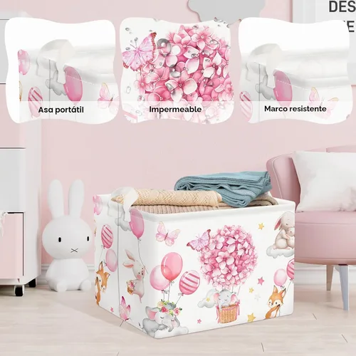 Vista 4 de Clastyle Cesta de almacenamiento para niños, diseño de flores rosas, cesta