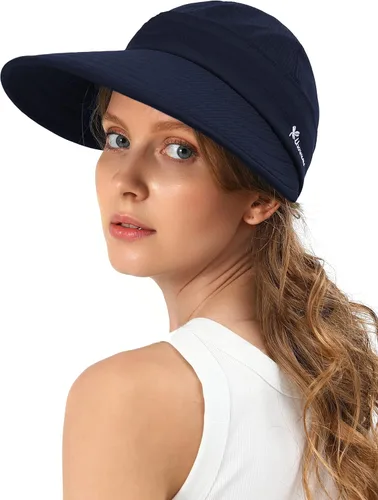 Vista 7 de Sombreros de sol para mujer, visera ancha con protección UV, doble propósito, para playa, verano, gorra plegable Beige