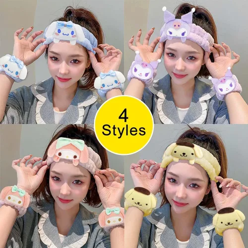Vista 6 de Set de Diadema y Muñequera de Spa Kawaii para Lavado Facial, Lindas Diademas de Cuidado de la Piel Suave para Mujeres y Niñas, Diadema de Maquillaje