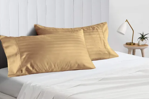 Vista 4 de Juego de 2 fundas de almohada de lujo para dormir con funda suave y transpirable, 100% algodón, 800 hilos, almohadas de rayas azul claro estándar