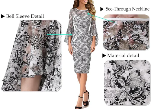 Vista 6 de VFSHOW - vestido elegante y entallado con mangas acampanadas para mujer, vestido de tubo para cócteles y fiestas