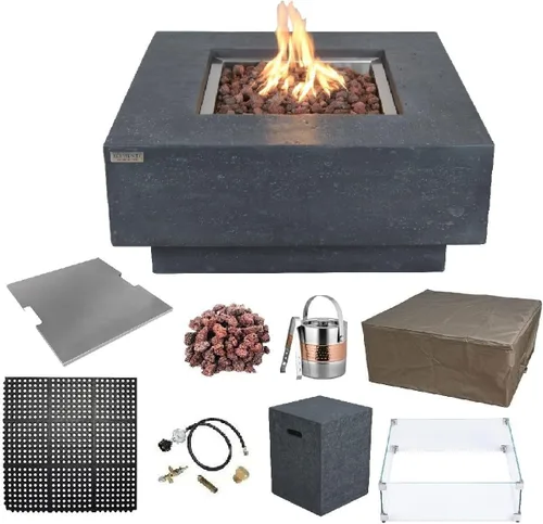 Vista 72 de Elementi+ Mesa de Fuego de Gas Colorado de Hormigón Fundido de 56" Rectangular, Hoguera al Aire Libre con Ignición Electrónica Incluye Cubierta