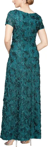 Vista 2 de Alex Evenings Vestido de encaje de roseta de manga corta para mujer, talla grande