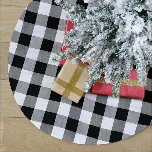Vista 12 de SoarDream Faldas de árbol a cuadros de Navidad pequeñas de 24 pulgadas, falda de árbol a cuadros de búfalo rojo y negro para Navidad, fiesta de Año
