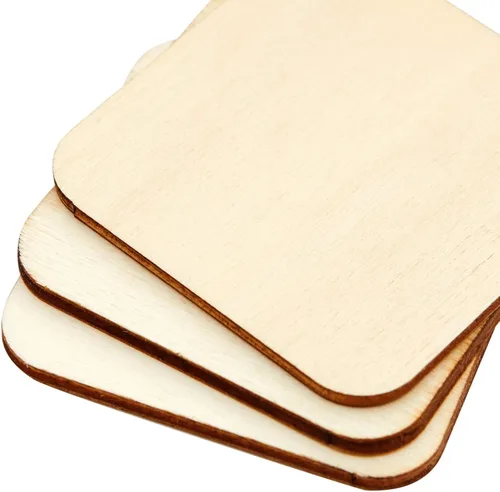 Vista 7 de Paquete de 60 cuadrados de madera de 2 x 2 para manualidades, recortes de madera sin terminar de 0.098 in con esquinas redondeadas