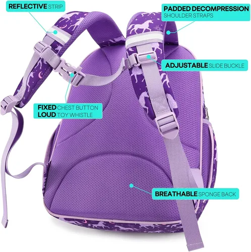 Vista 4 de mibasies Mochila para niñas pequeñas, mochila para niñas, preescolar jardín de infantes y escuela primaria, Horóscopo Unicorni, Niños-16L US