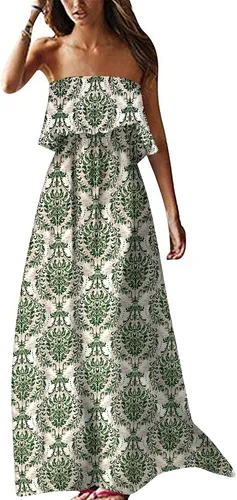 Vista 9 de ZMPSIISA Vestido largo de verano para mujer, con hombros descubiertos, sin A-flor azul