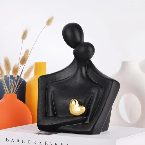 Vista 5 de XMGZQ Estatua de pareja de oro negro, figura abstracta de cerámica para amante, artículos de decoración del hogar, regalo romántico para ella
