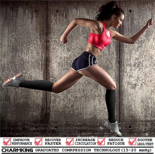 Vista 2 de CHARMKING Calcetines de compresión para mujeres y hombres (4 pares) de 15 a 20 mmHg es el mejor apoyo para atletismo, correr, ciclismo