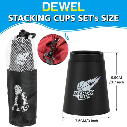 Vista 2 de DEWEL Quick Stacks Cups, 12 piezas de juego de entrenamiento de velocidad de vasos apilables (negro-nuevo)