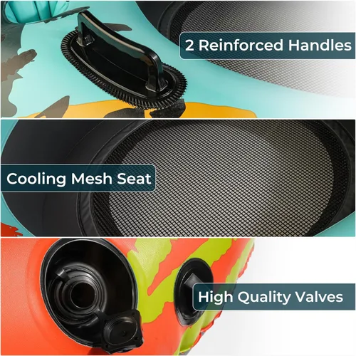 Vista 6 de Flotador de tubo de río resistente de 53 pulgadas para adultos, flotador inflable para piscina, lago y playa con portavasos incorporados, respaldo
