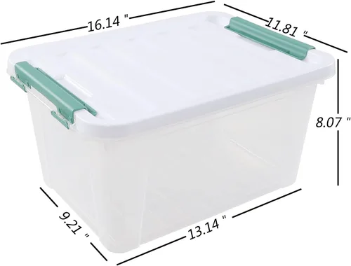 Vista 2 de Contenedores de almacenamiento de plástico transparente de 20 cuartos con tapa, 4 paquetes Bolsas apilables con cierre, cajas transparentes
