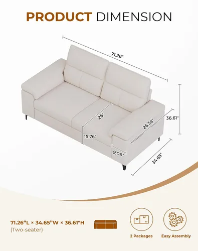 Vista 2 de Upvilla Sofá moderno de 71.25 pulgadas para sala de estar, sofás de asiento profundo con cojín de 8 pulgadas, cómodo sofá de amor de felpilla de 2