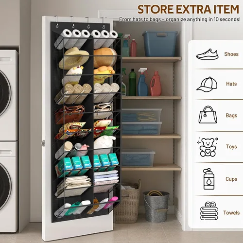 Vista 7 de MISSLO organizador de zapatos de 30 pares para colgar sobre la puerta, malla transpirable, estante colgante para zapatos para almacenamiento