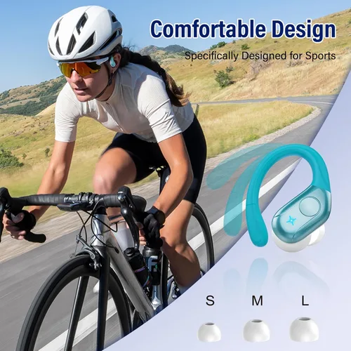 Vista 7 de Qecnato 75H Earbuds Bluetooth 5.4 Auriculares estéreo deportivos Azul