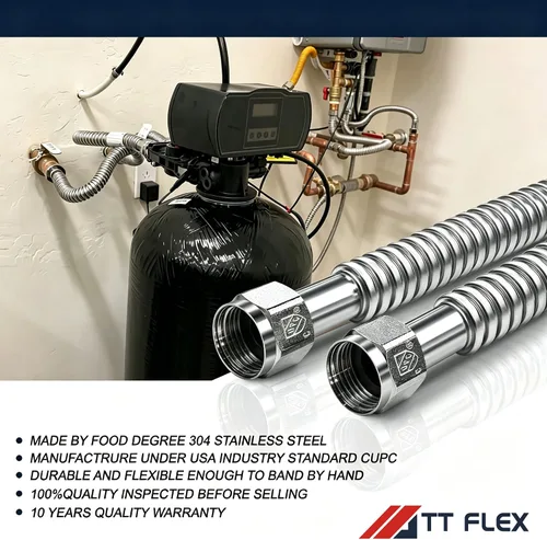 Vista 5 de TT FLEX Conector de calentador de agua corrugado de acero inoxidable flexible para calentador de agua, suavizador de agua, 1 pulgada FIP x 1 pulgada
