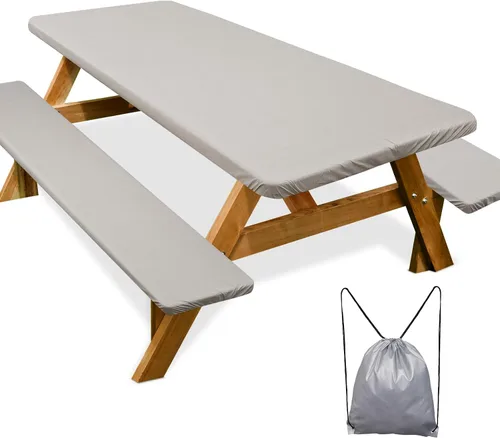 Vista 36 de Funda de mesa de picnic con fundas para bancos Esenciales de camping Mantel de picnic impermeable y a prueba de viento con bolsa de cordón, funda