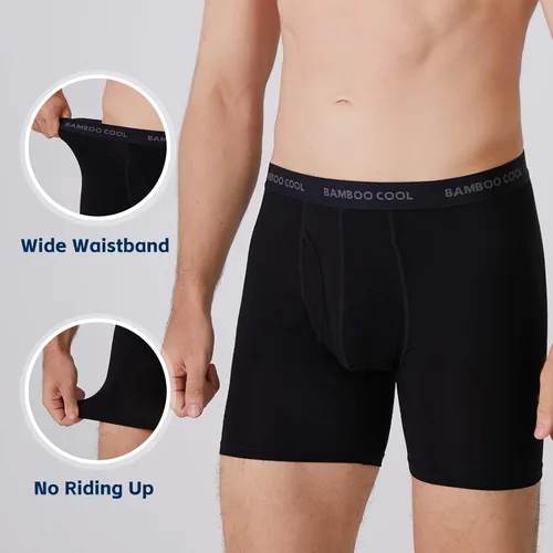 Vista 5 de BAMBOO COOL Ropa interior para hombre, paquete de calzoncillos bóxer de viscosa de bambú, suave, transpirable, ropa interior larga
