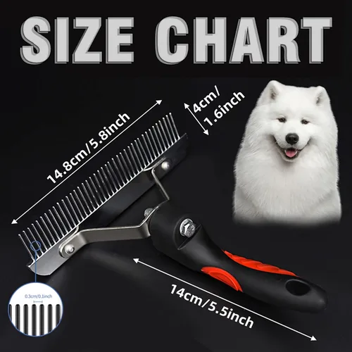 Vista 5 de Rastrillo de pelo largo para perros, rastrillo de dientes largos con mango antideslizante, cepillos de desprendimiento de perros para aseo de pelo