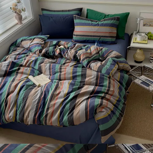 Vista 124 de mixinni Juego de funda de edredón vintage a rayas, tamaño twin, juego de ropa de cama de 3 piezas, 100% algodón lavado, suave y transpirable, funda