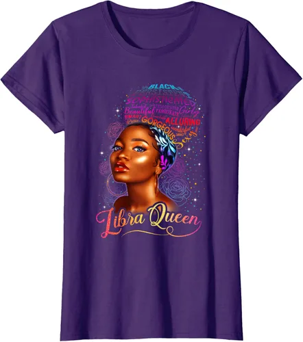 Vista 6 de Libra Black Queens Girl Magic BIrthday BLM - Camiseta linda para mujer afro, Negro, S
