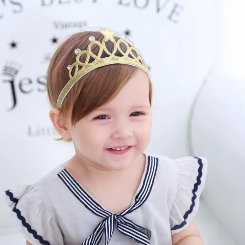 Vista 6 de DonLeeving Paquete de 6 diademas de tiara con purpurina para niñas, bandas elásticas para el pelo de princesa para niños pequeños
