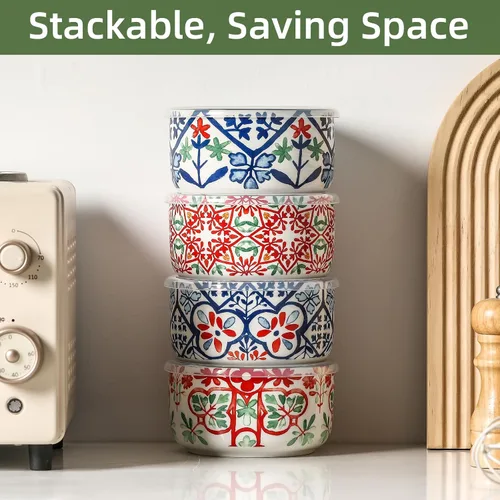 Vista 6 de Cuenco de cerámica con tapa, apto para microondas, juego de 4 Food Storage Containers for Soup, Meal Prep, Cereal, Salad Leftovers - Picnic