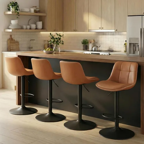 Vista 16 de VASAGLE Taburetes de bar, juego de 2 sillas de bar giratorias, altura ajustable, acolchado, taburetes de cocina de cuero sintético con respaldo