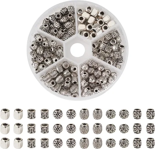 Vista 8 de Craftdady 600 cuentas espaciadoras tibetanas de 10 estilos, colores mezclados, aleación de metal, dijes para pulseras, collares, suministros