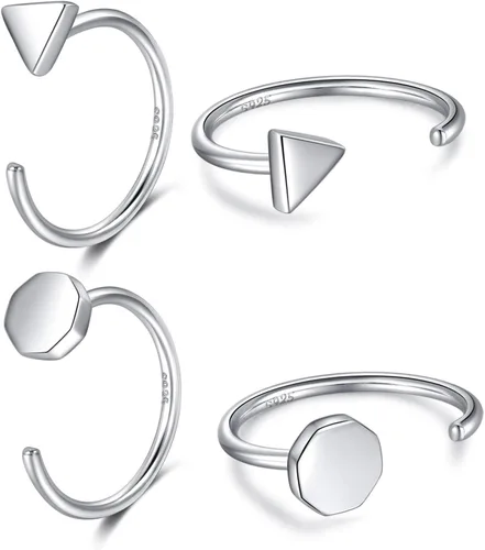 Vista 18 de CHIC & ARTSY Aretes de medio aro de plata de ley 925 para mujer, juego de aros pequeños con barra de bola, estrella, luna y perla, ligeros, ajuste