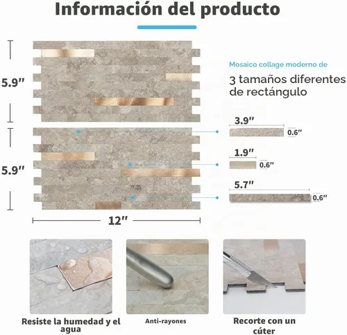 Vista 6 de Art3d Azulejo de piedra sintética para salpicaduras de despegar y pegar, 20 Pizarra cruda