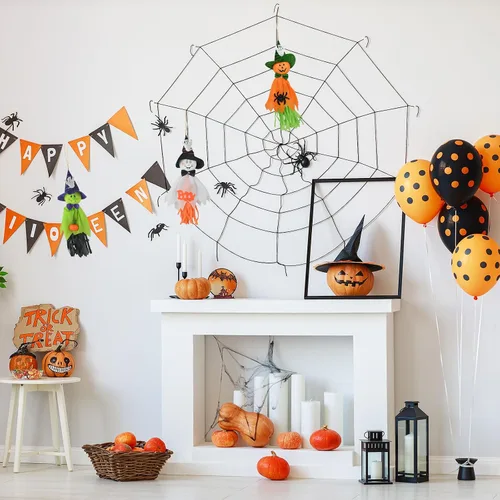 Vista 6 de Decoraciones colgantes de fantasma de Halloween, 3 piezas de lindo colgante de paja de fantasma volador, adornos colgantes de Halloween para patio