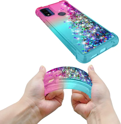 Vista 8 de Funda para teléfono Moto G Pure, Moto G Play 2023 con protector de pantalla HD, diseño de arena movediza con purpurina líquida flotante en degradado