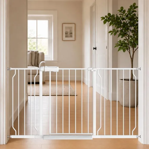 Vista 13 de Fairy Baby Extensiones de 4.72 pulgadas para caminar a través de la puerta del bebé, cierre automático, color blanco