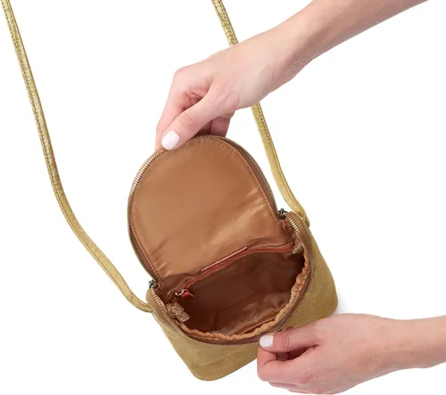 Vista 3 de HOBO Bolso elegante de helecho para mujer, estructura de cuero con cierre de cremallera superior, interior forrado impreso y bolsa de correa cruzada