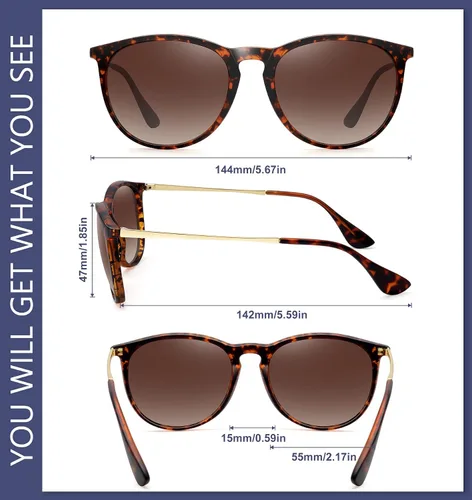 Vista 6 de WOWSUN Lentes de sol retro para mujer, lentes clásicos redondos de moda 2024