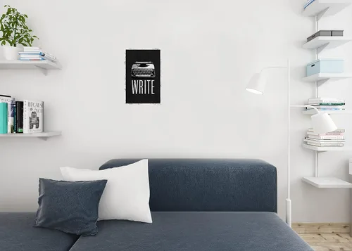 Vista 2 de Póster Write con máquina de escribir manual, retro, blanco y negro, inspirador y motivacional, para autor escritor, genial arte decorativo