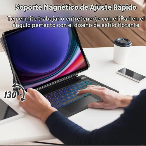Vista 5 de Touchpad - Funda de teclado mágico para Samsung Galaxy Tab S10 Lite/S10 FE/S9 FE 5G 10.9 pulgadas/Tab S9 S8 S711 pulgadas, cubierta magnética