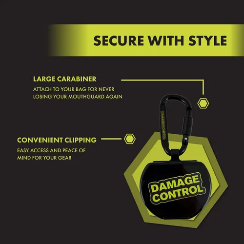 Vista 2 de Damage Control Funda protectora bucal con clip de mosquetón, carcasa ventilada resistente, fácil de abrir, almacenamiento acoplable para protectores
