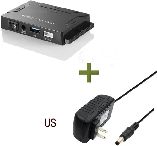 Vista 5 de Adaptador de disco duro USB 3.0 a IDE/SATA, convertidor externo para unidad óptica IDE SATA HDD SSD DVD, lector universal de disco duro con fuente