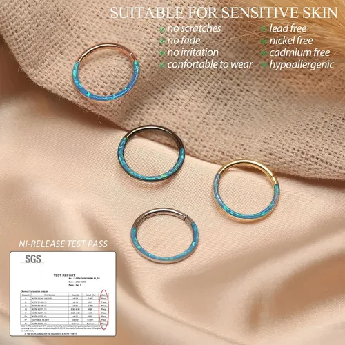 Vista 2 de Opal Septum Jewelry Surgical Steel Septum Ring Daith Rook Tragus Earring