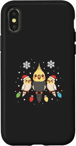 Vista 5 de Bird Cockatiel Holiday Trio Perched Cartoon Cheer Case for iPhone 16