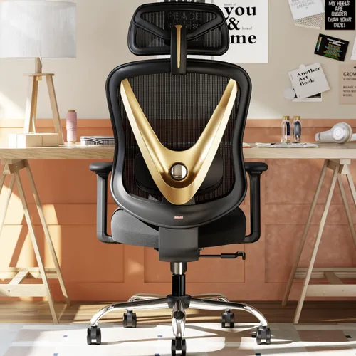 Vista 9 de HOLLUDLE Silla de oficina ergonómica de malla, soporte lumbar ajustable 3D y reposabrazos 3D, respaldo en forma de V, silla de escritorio ajustable