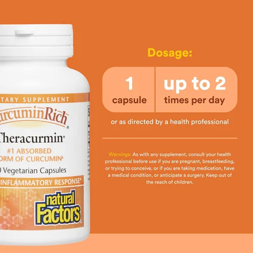 Vista 3 de Natural Factors, CurcuminRich Theracurmin, 30 mg, formulado para una absorción superior, 30 unidades (paquete de 1)